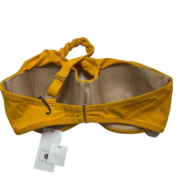 Shade & Shore Bikini Top Womens 34D Mustard Yellow One Shoulder Braided Swim - Picture 2 of 5